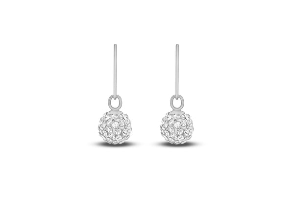 9ct White Gold Crystal Ball Drop Earrings
