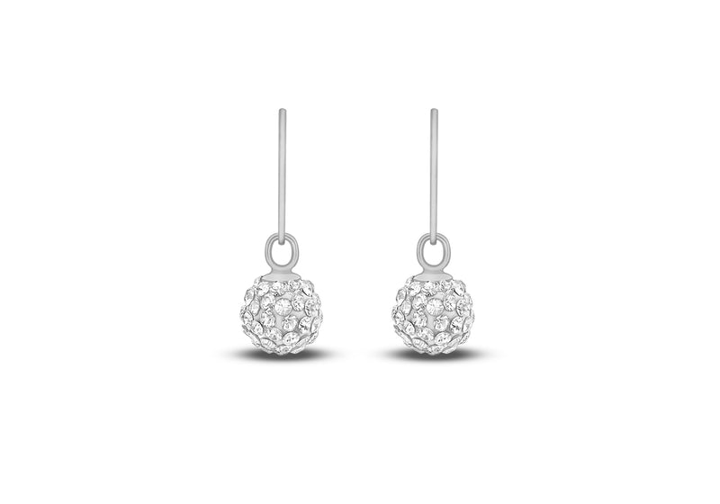 9ct White Gold Crystal Ball Drop Earrings