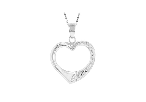 9ct White Gold Open Heart Etched Pendant