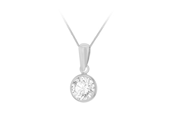 9ct White Gold Round Zirconia Bezel Pendant