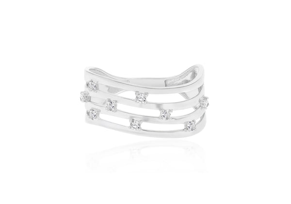 9ct White Gold Zirconia Four Wave Ring