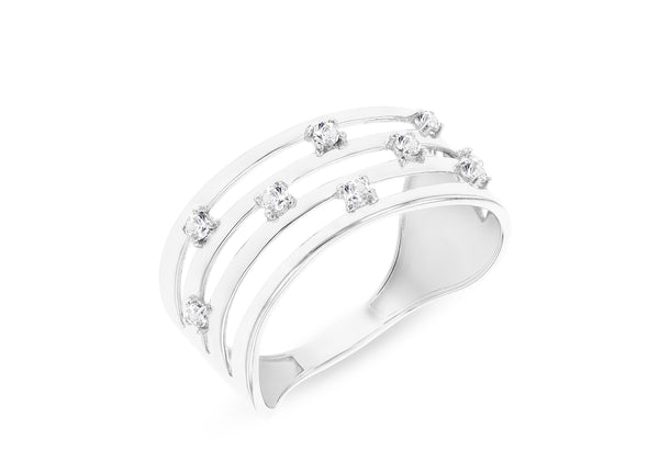 9ct White Gold Zirconia Four Wave Ring
