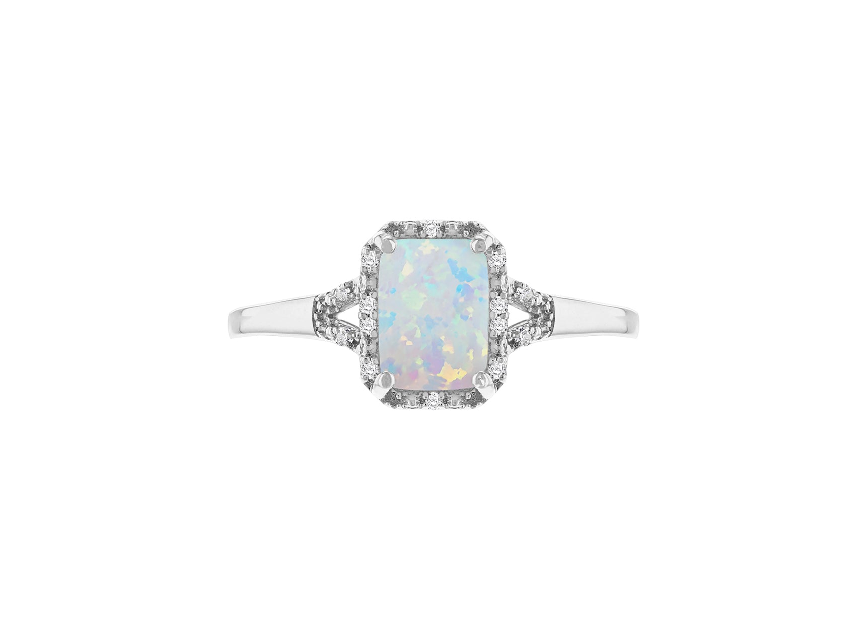 9ct White Gold 0.03ct Diamond & Opal Halo Ring