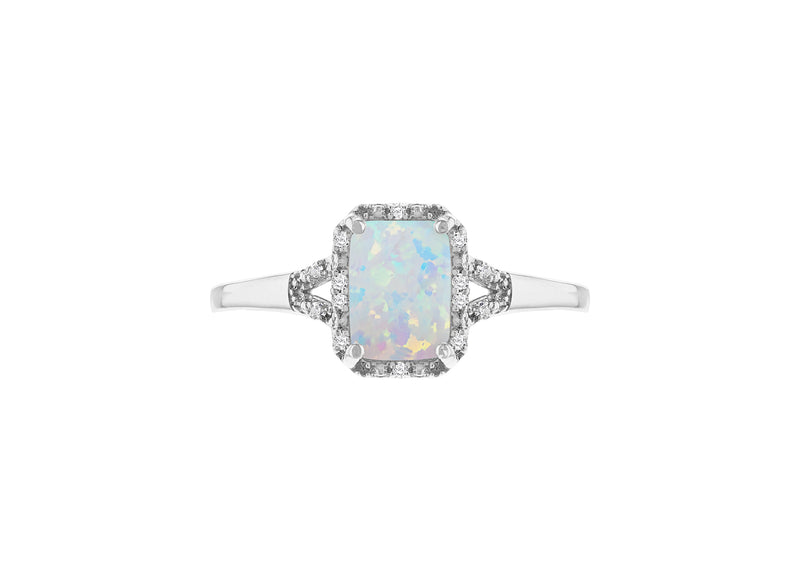 9ct White Gold 0.03ct Diamond and Opal Halo Ring