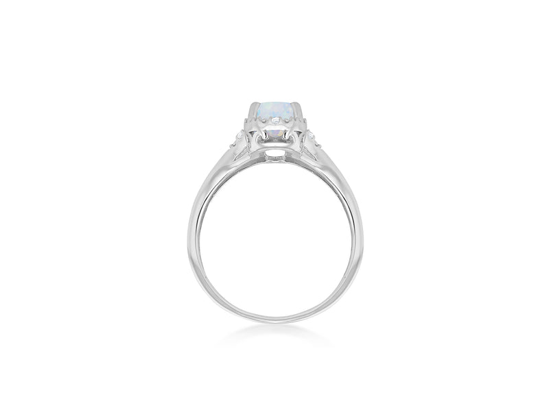 9ct White Gold 0.03ct Diamond and Opal Halo Ring