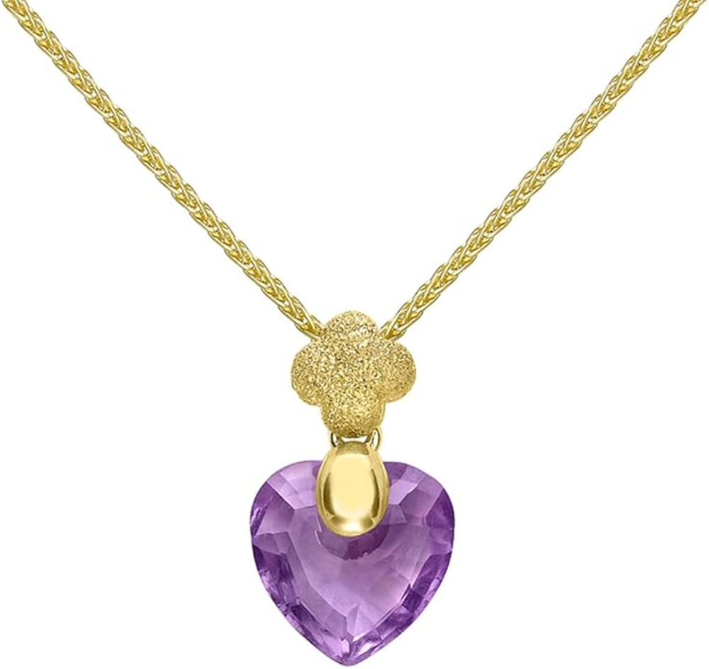 9ct Yellow Gold Faceted Amethyst Heart Spiga Chain Pendant