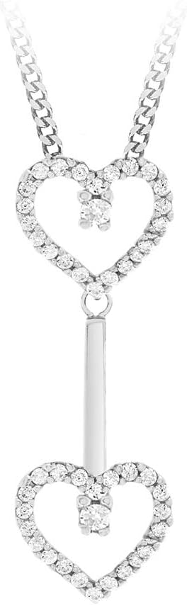 Sterling Silver Zirconia Double-Heart Drop Pendant