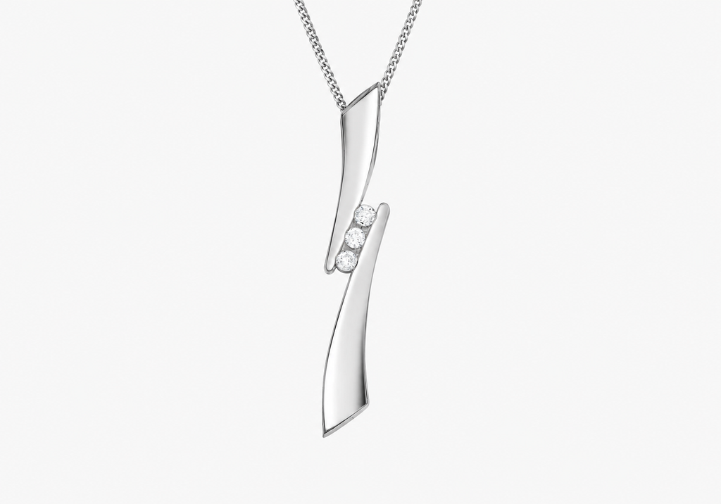 9ct White Gold 0.05ct Diamond Sculpted Drop Slider Pendant