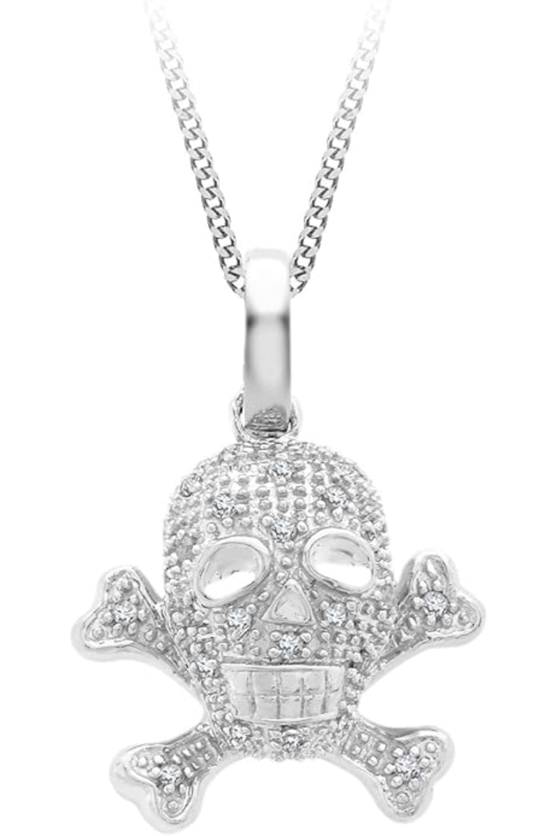 9ct White Gold 0.15ct Diamond Skull & Crossbones Pendant