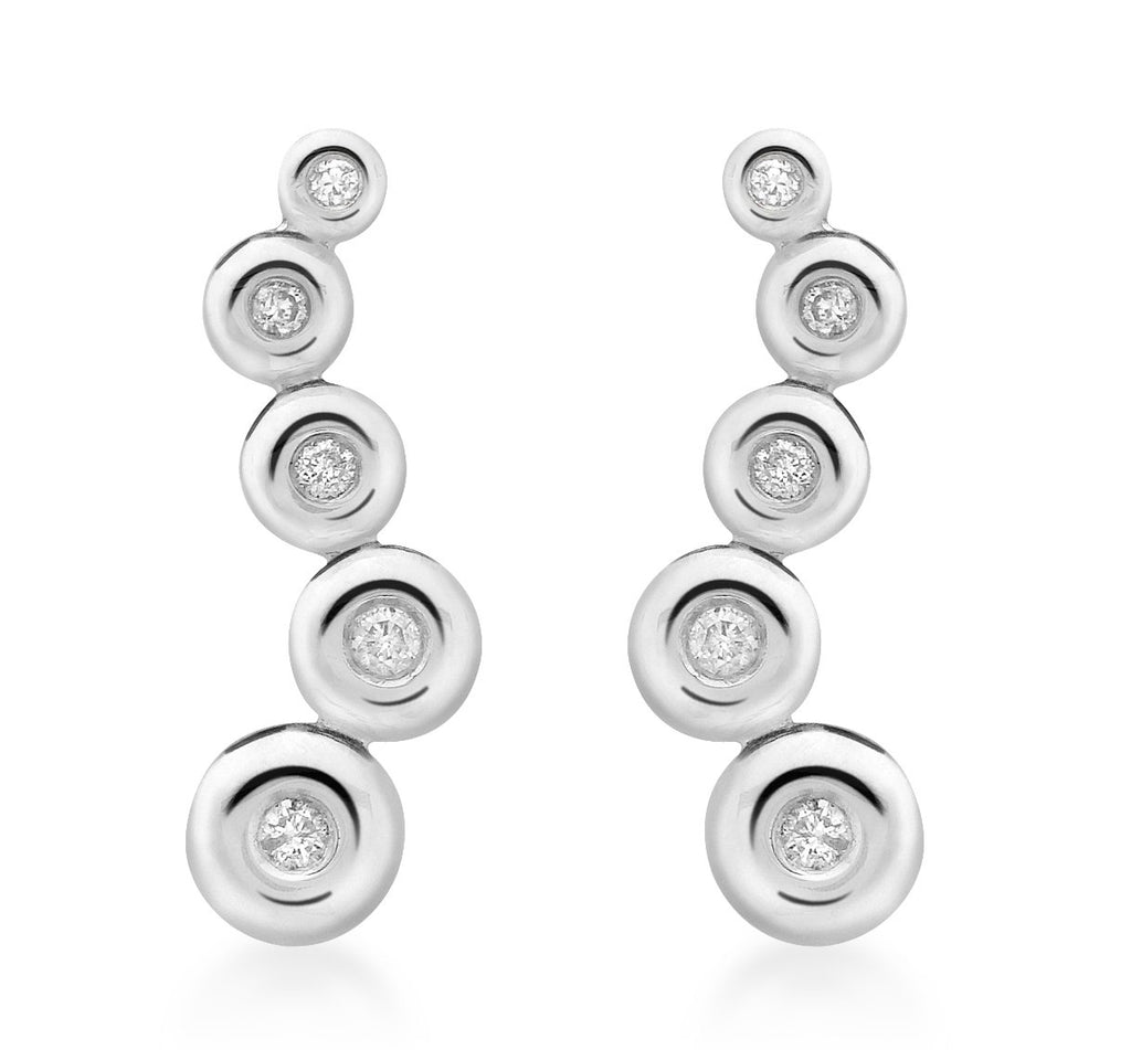 Обеци от 9-каратово бяло злато с пет диаманта (0,12 ct) и пръстеновидна висулка