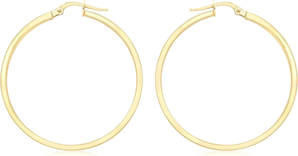 9ct Yellow Gold 30mm Rectangular Tube Hoop Earrings