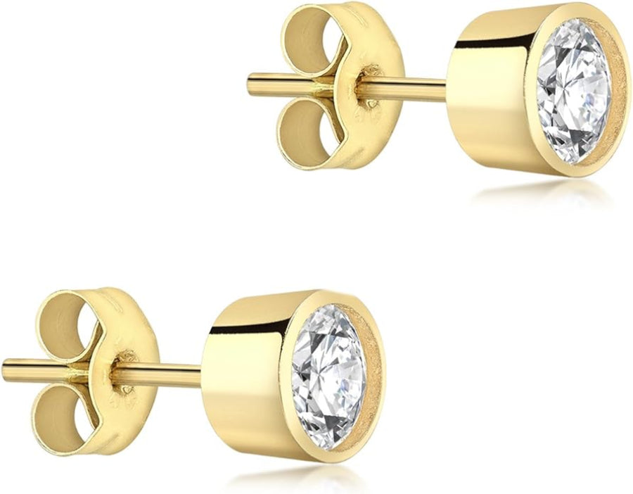 9ct Yellow Gold Bezel-Set Zirconia Stud Earrings