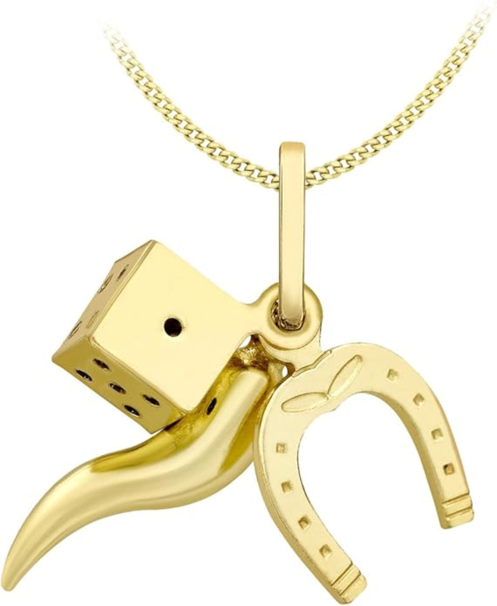 9ct Yellow Gold Dice, Horn & Horseshoe Pendant