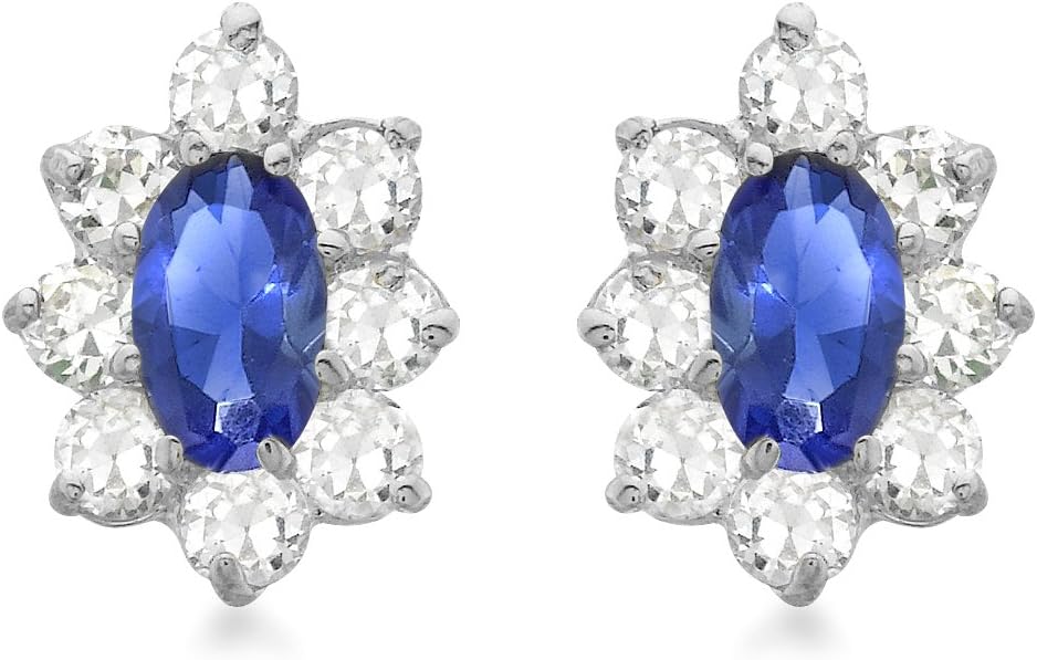 9ct White Gold Blue & White Zirconia Floral Cluster Stud Earrings