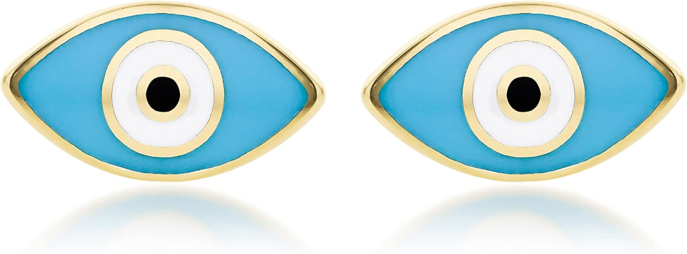 9ct Yellow Gold Blue Evil Eye Stud Earrings