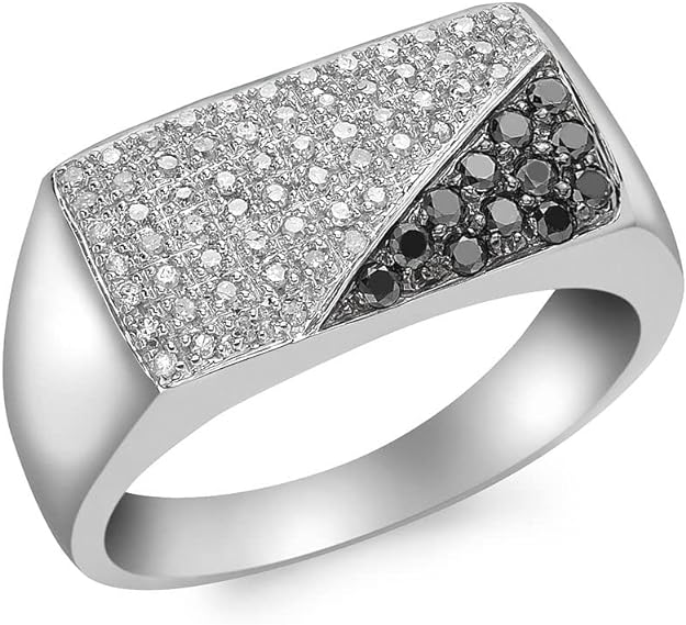 9ct White Gold 0.25ct Black and White Diamond Men's Ring