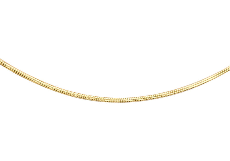 18ct Yellow Gold Round Slim Snake Chain