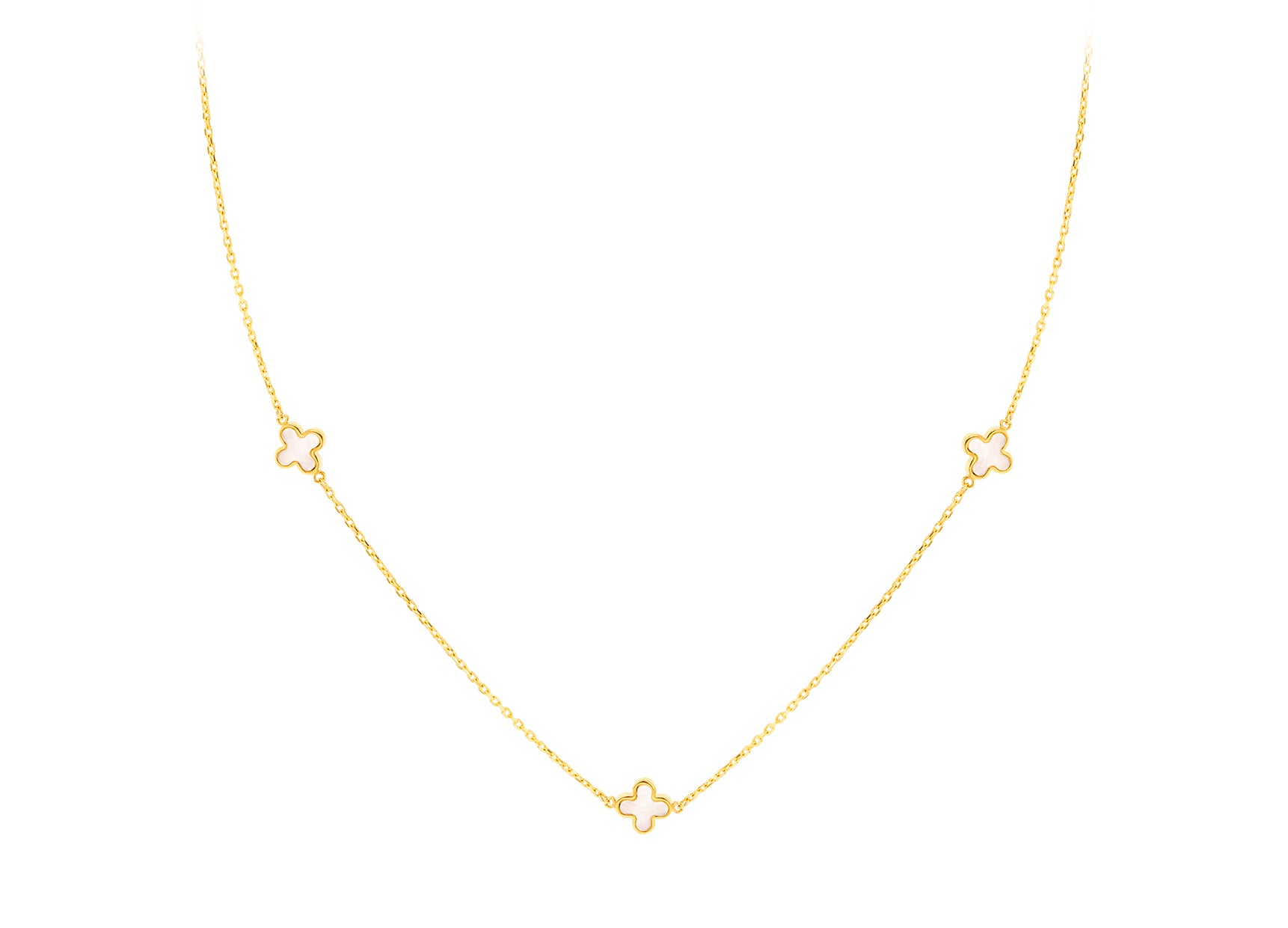 18ct Yellow Gold Mother Of Pearl Clover Petal Necklace
