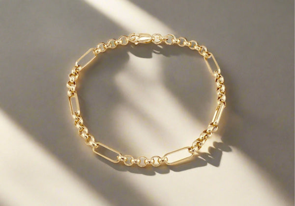 18ct Yellow Gold Paper Chain Belcher Links Bracelet