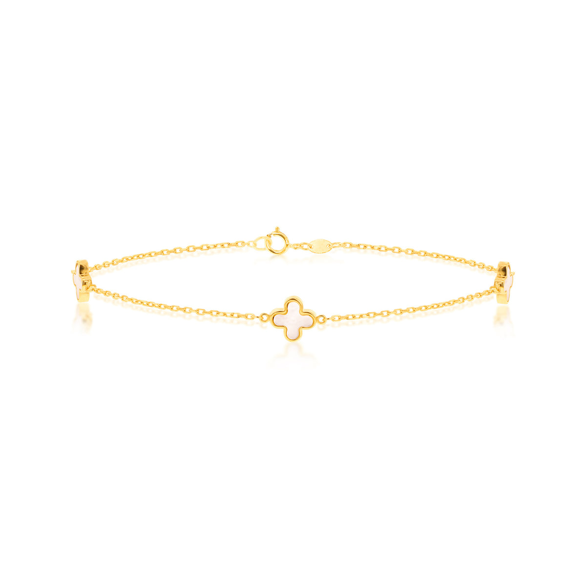 18ct Yellow Gold Mother-of-Pearl Clover Station Bracelet