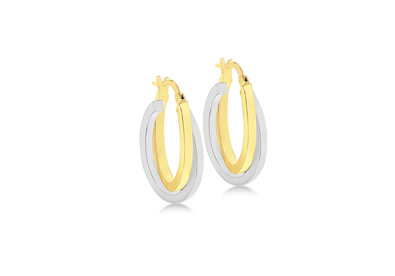 18ct Two-Tone Gold Oval Crossover Creole Earrings