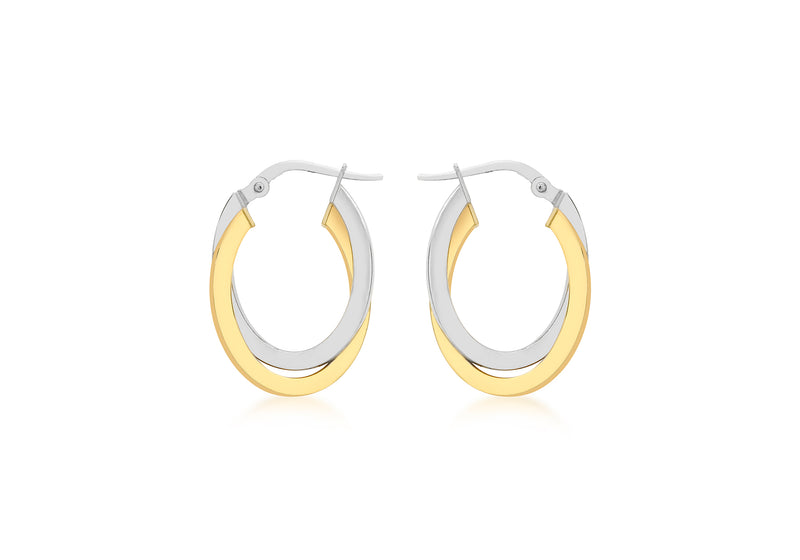 18ct Two-Tone Gold Oval Crossover Creole Earrings