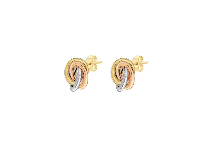 9ct Triple Tone Gold Knot Stud Earrings