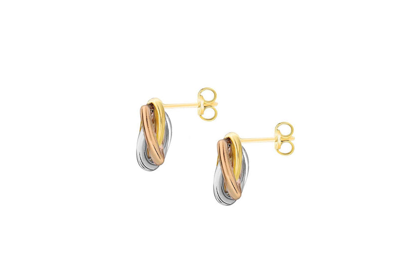 9ct Triple Tone Gold Knot Stud Earrings
