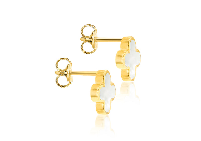 18ct Yellow Gold Mother Of Pearl Petal Stud Earrings