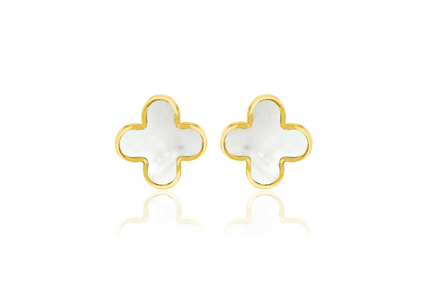 18ct Yellow Gold Mother Of Pearl Petal Stud Earrings