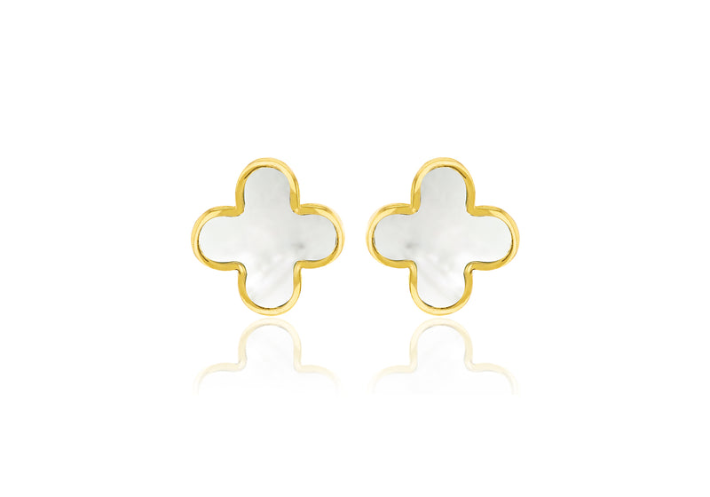 18ct Yellow Gold Mother Of Pearl Petal Stud Earrings