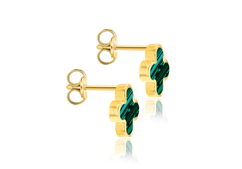 18ct Yellow Gold Malachite Petal Stud Earrings