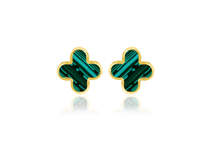18ct Yellow Gold Malachite Petal Stud Earrings