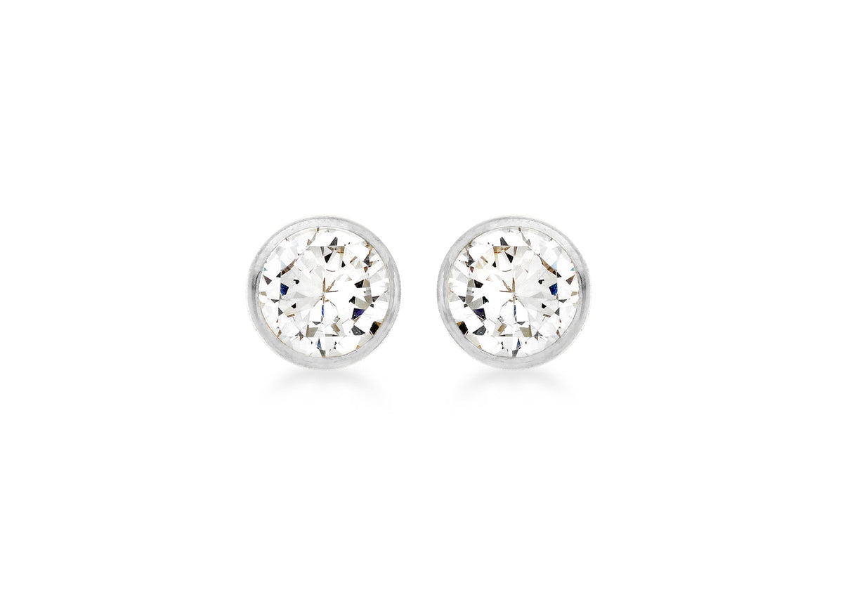 18ct White Gold Zirconia Bezel Stud Earrings