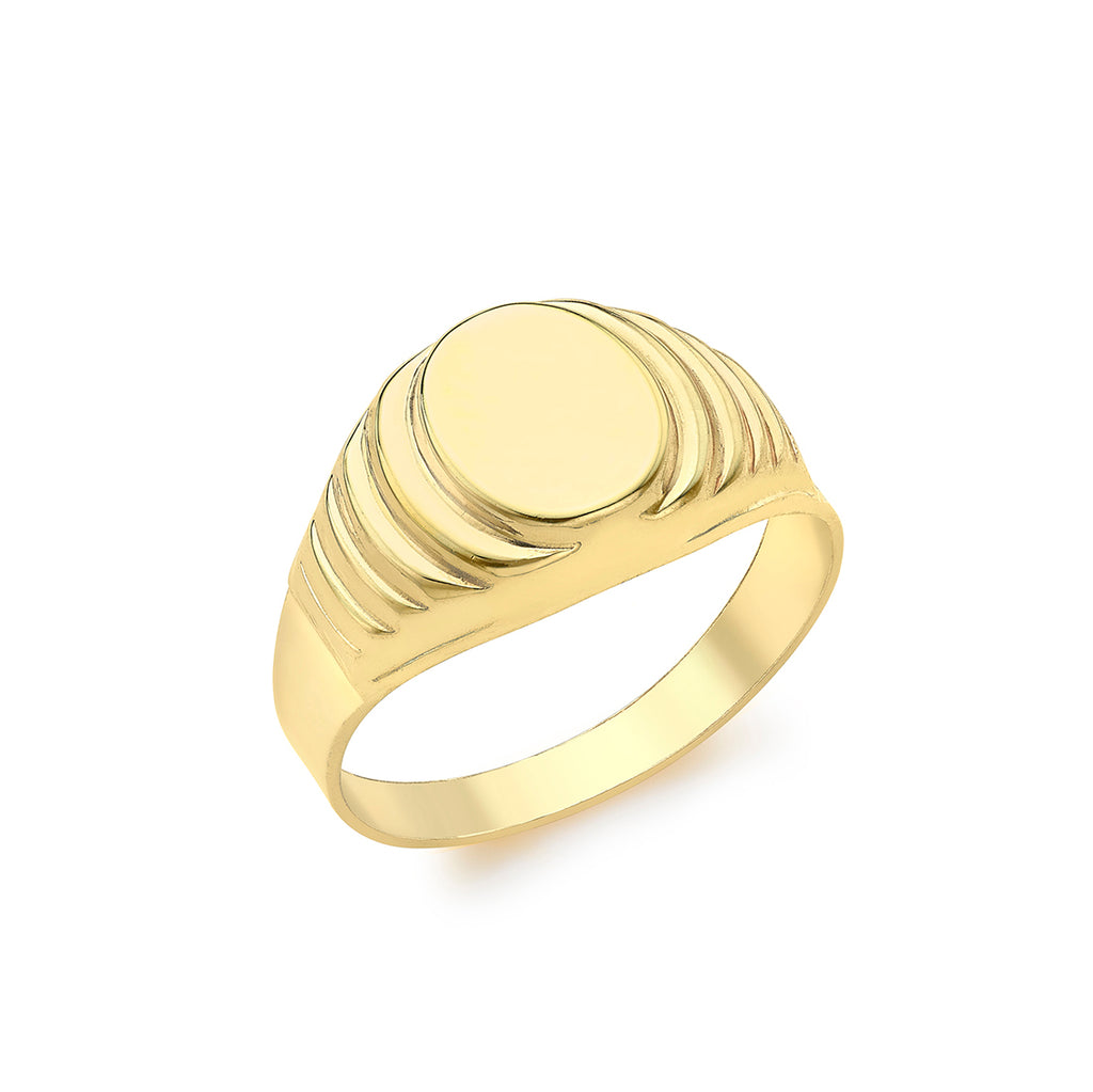 18ct Yellow Gold Oval Ribbed Signet Ring