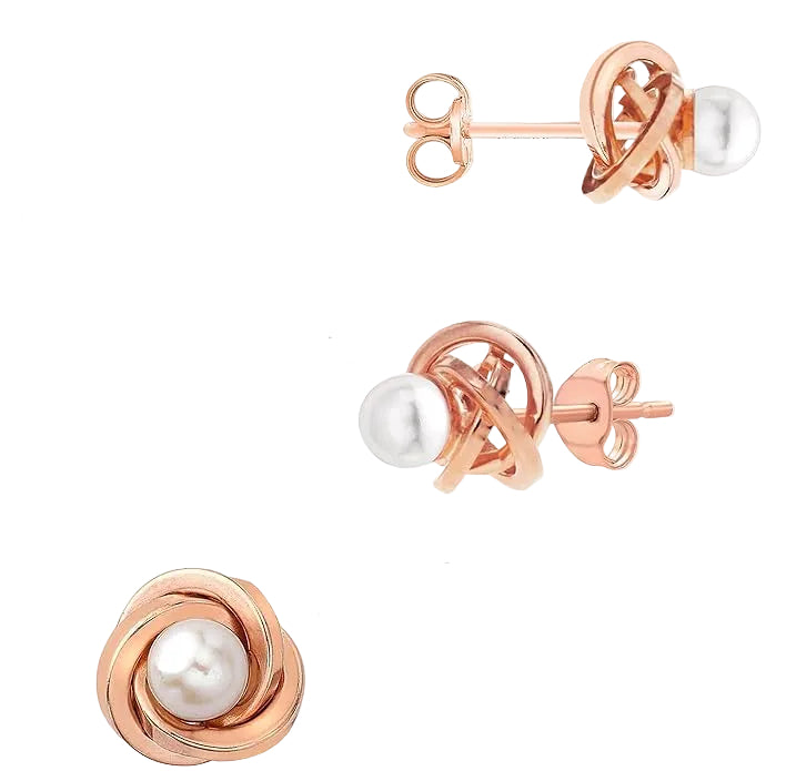 9ct Rose Gold Knot & Pearl Stud Earrings