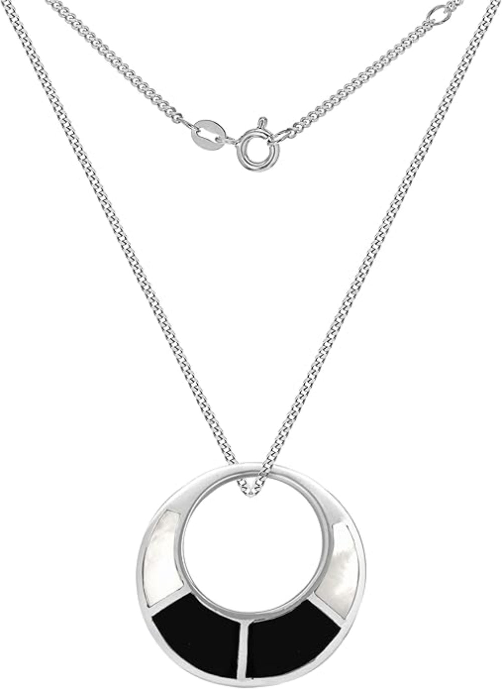 Sterling Silver Round Mother of Pearl & Onyx Pendant