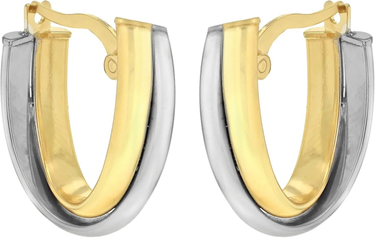 9ct Two-Tone Gold Crossover Bar Huggy Earrings