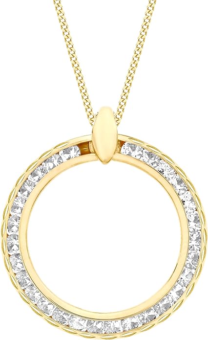 9ct Yellow Gold Diamond Cut Round White Zirconia Pendant