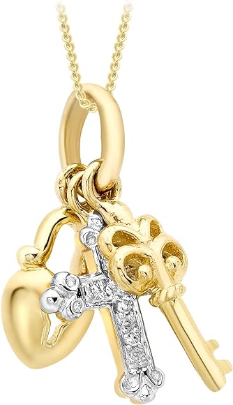 9ct Two-Tone Gold Diamond Set Faith, Hope and Charity Pendant