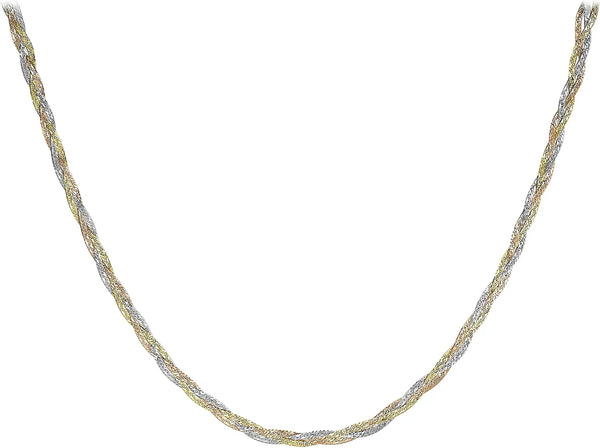 9ct 3-Tone Gold 3 Plait Diamond Cut Herringbone Necklace