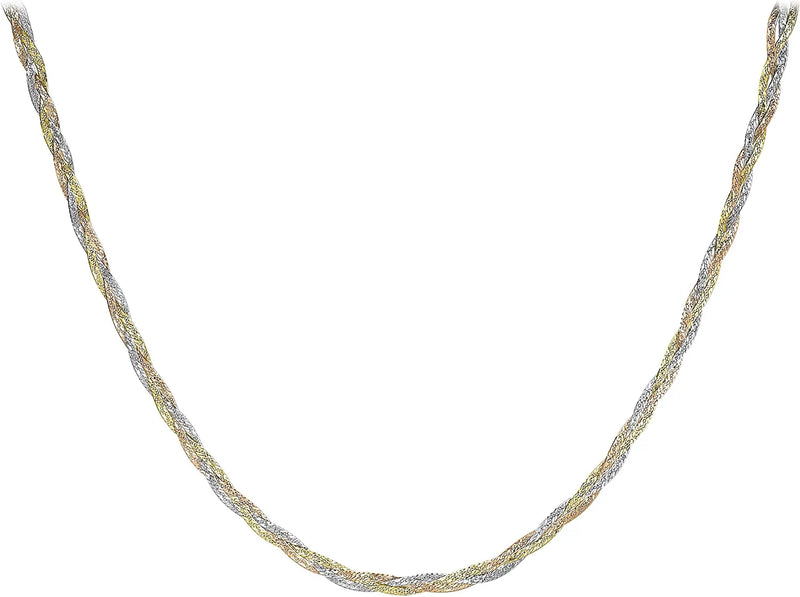 9ct 3-Colour Gold 3 Plait Diamond Cut Herringbone Necklace