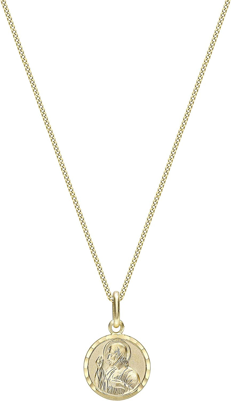 9ct Yellow Gold Jesus and Madonna with Child Diamond Cut Reversible Pendant