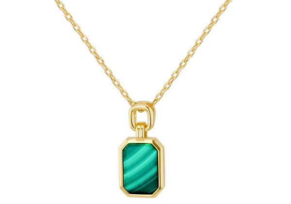 Gold Plated Sterling Silver Silver Octagon Malachite Pendant