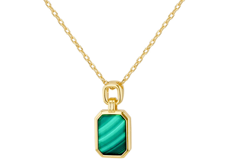 Gold Plated Sterling Silver Silver Octagon Malachite Pendant