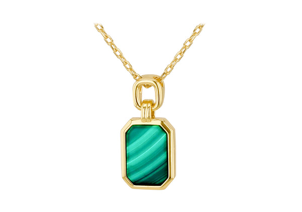 Gold Plated Sterling Silver Silver Octagon Malachite Pendant