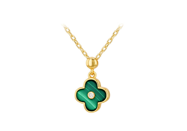 Gold Plated Sterling Silver Clover Malachite Zirconia Pendant
