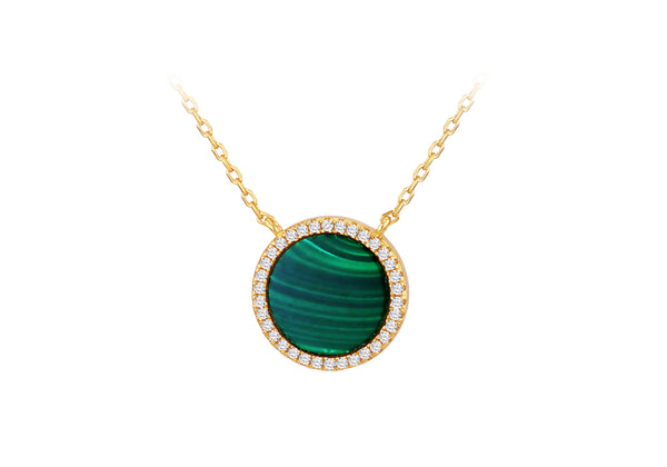 Yellow Gold Plated Sterling Silver Round Malachite Zirconia Pendant
