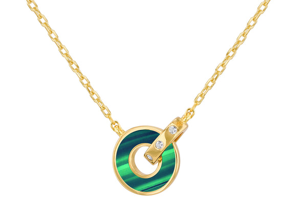 Sterling Silver Round Malachite Linked Zirconia Pendant