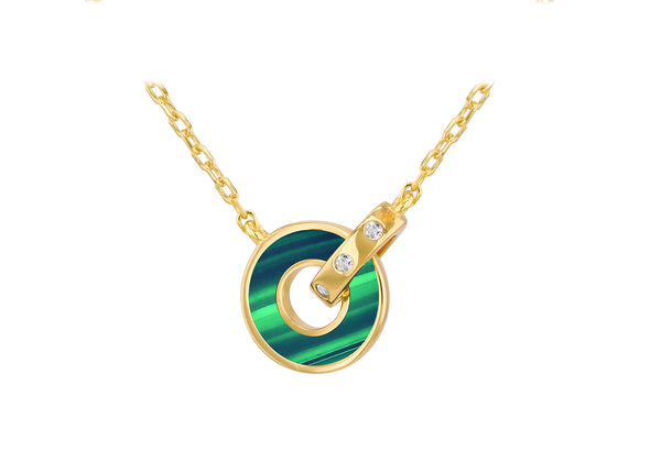 Sterling Silver Round Malachite Linked Zirconia Pendant